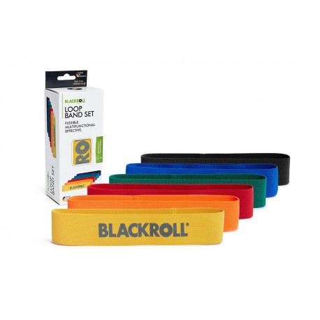 Pasipriešinimo gumų rinkinys Blackroll geltona, oranžinė, raudona, žalia, mėlyna, juoda