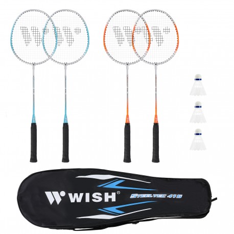 Badmintono rakečių rinkinys STEELTEC 416K BADMINTON SET LIME-BLUE 4 PSC + 3 PCS SHUTTLECOCKS WISH