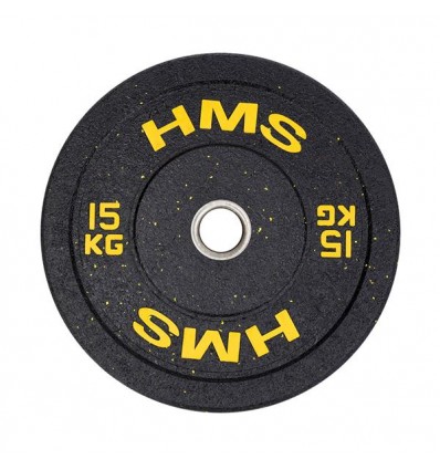 Gumuotas olimpinio grifo svarmuo HTBR15 OLYMPIC PLATE - BUMPER 15 KG HMS (yellow)