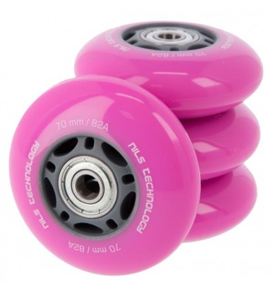 Ratukų rinkinys riedučiams PU 70x24 82A PINK (4 pcs) + ABEC-7 (8 pcs) SET NILS EXTREME