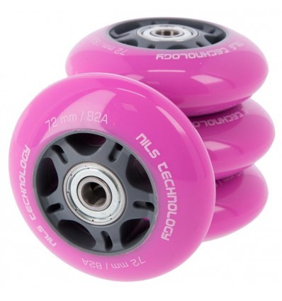 Ratukų rinkinys riedučiams PU 72x24 82A PINK (4 pcs) + ABEC-7 (8 pcs) SET NILS EXTREME