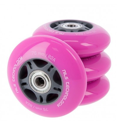 Ratukų rinkinys riedučiams PU 76x24 82A PINK (4 pcs) + ABEC-7 (8 pcs) SET NILS EXTREME