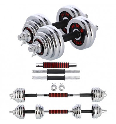 Chromuotų hantelių rinkinys su lagaminu STC30 CHROME DUMBBELL SET-BARBELL IN SUITCASE 2x15KG HMS