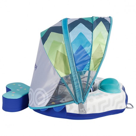 Plaukimo plūduras kūdikiams mėlynas Mambobaby Chest Float with Canopy&Tail-Fish-Blue